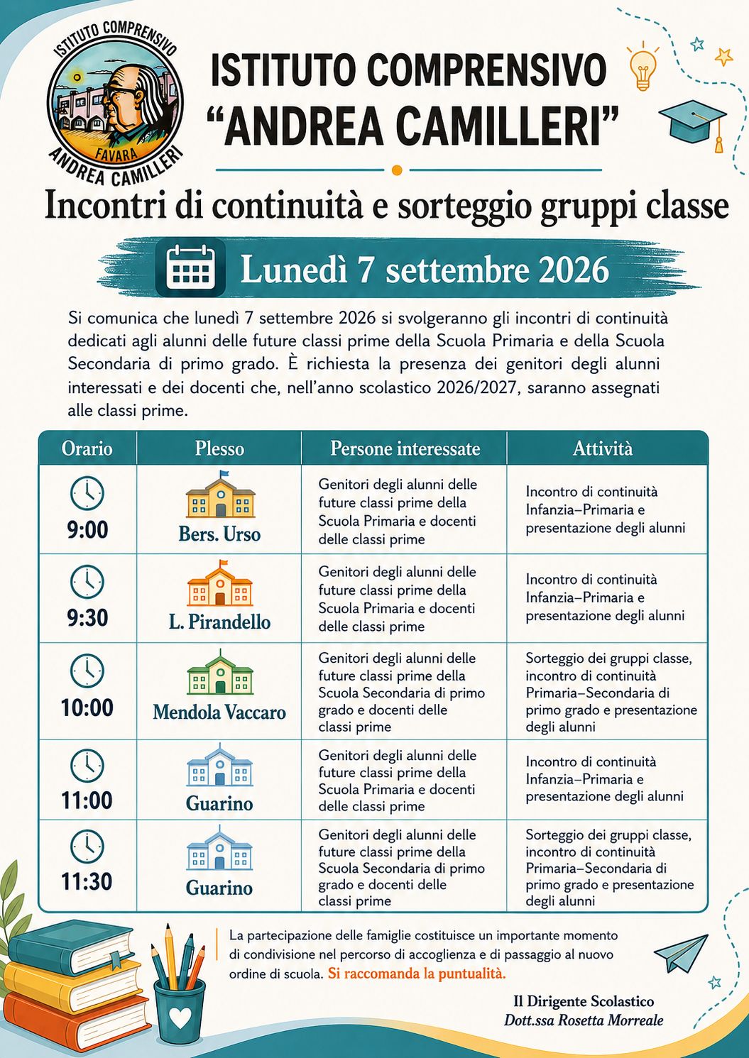 Locandina Incontri di continuità e sorteggio gruppi classe